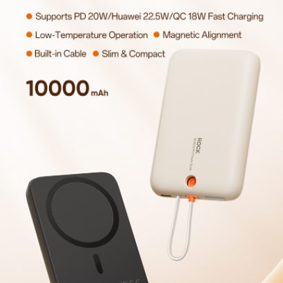 Pin Dự Phòng Không Dây Nam Châm ROCK P28 with Cable 10000mAh 20W