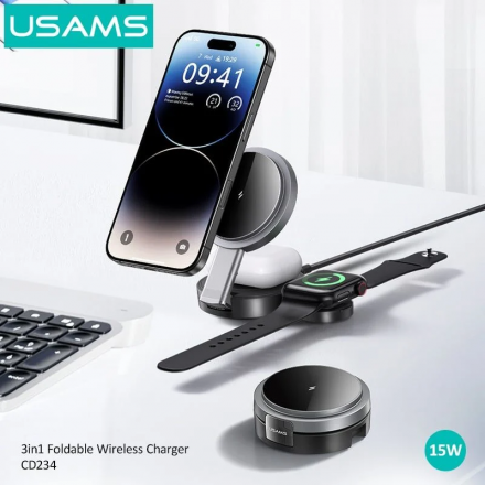Đế Sạc Nhanh Không Dây 15W 3 IN 1 USAMS