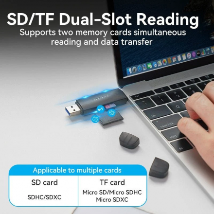 USB 2in1 3.0 A+C Card Reader(SD+TF) Vention 